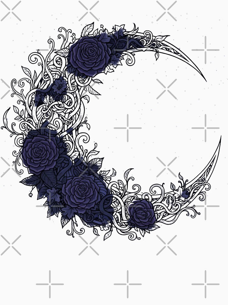 Whimsical Gothic Moon & Dark Botanical Flowers by Design_Your_Day