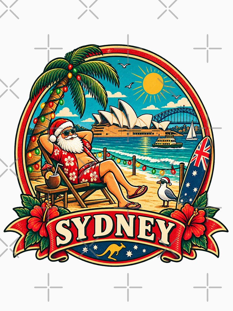 Sydney Christmas Beach Santa Retro Australia by Globalcitytees