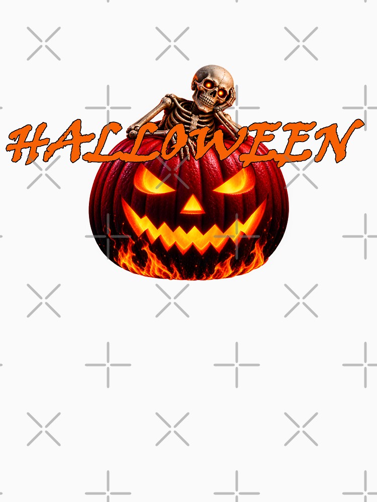 halloween pumpkin red with skeleton with orange lettering by natalik2024