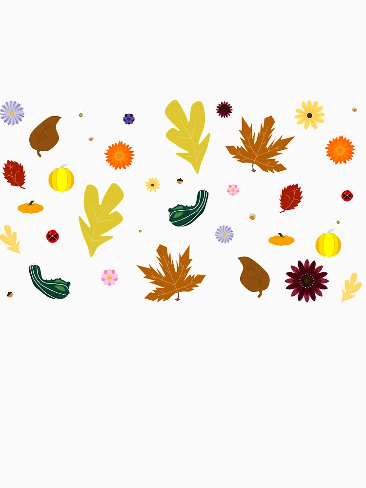 AUTUMN - Fall Leaves, Gourds, Flowers, and Acorns Version 1 (Void White) by CoraDaffodil