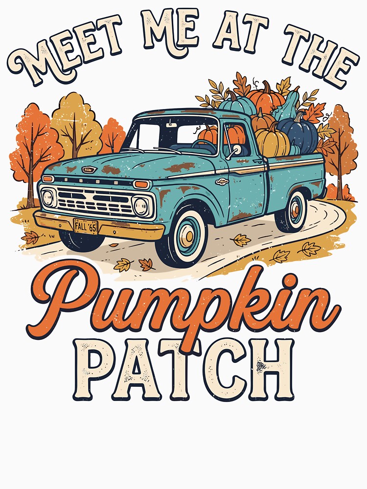 Vintage Blue Fall Truck Autumn Harvest & Pumpkin Season by Designart68