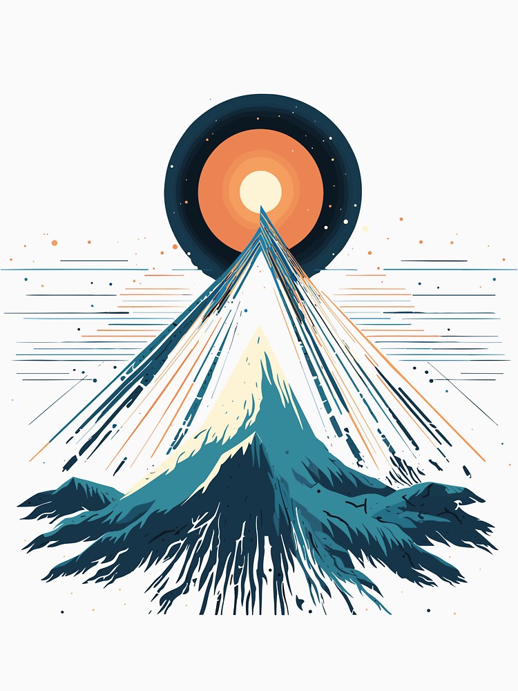 Minimalist Mountain Peak Sunburst Starry Sky Space Art by NaturesRepose