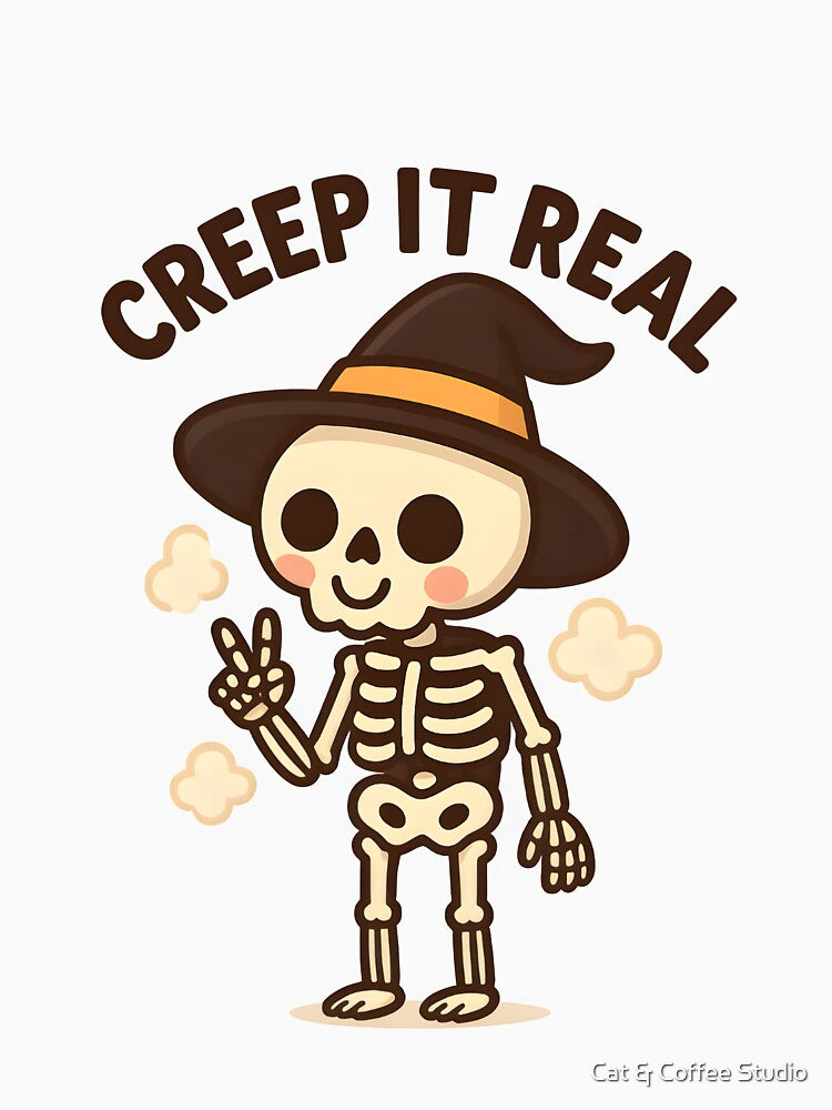 Creep it Real – Funny Kawaii Skeleton Halloween Design by Cat & Coffee Studio