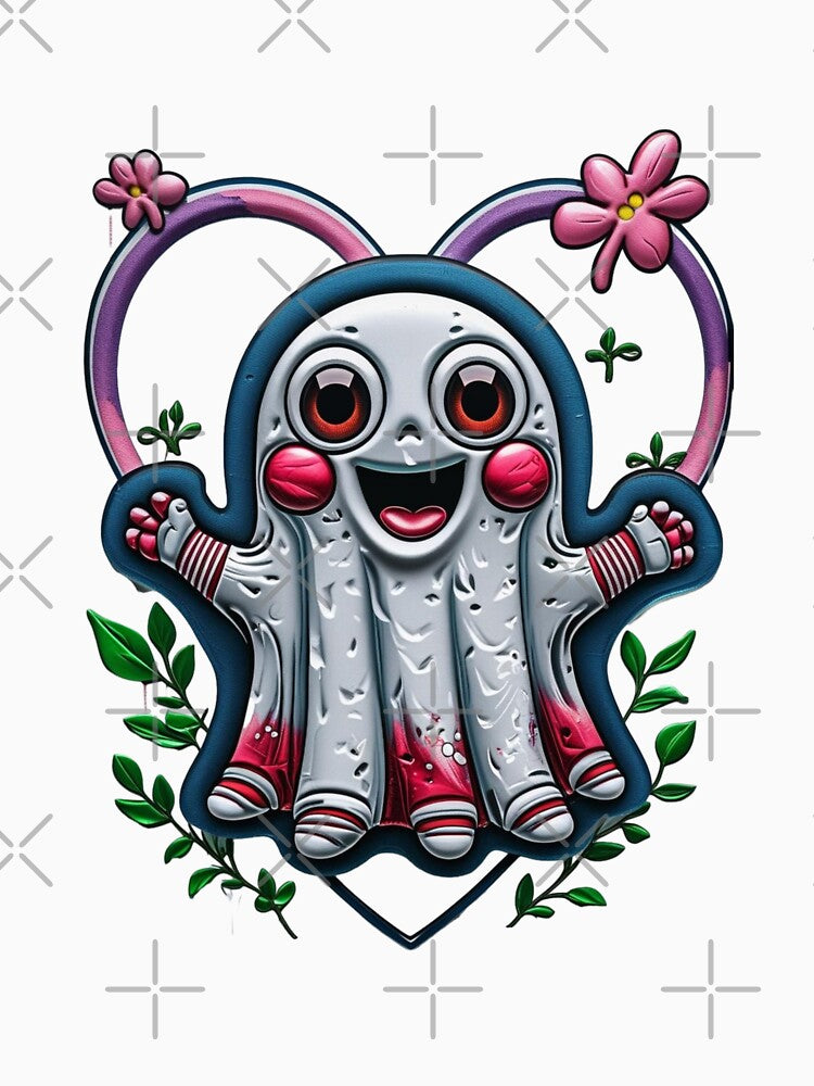 Romantic Cute Ghost With Heart And Flowers Illustration by ArtDesignTp