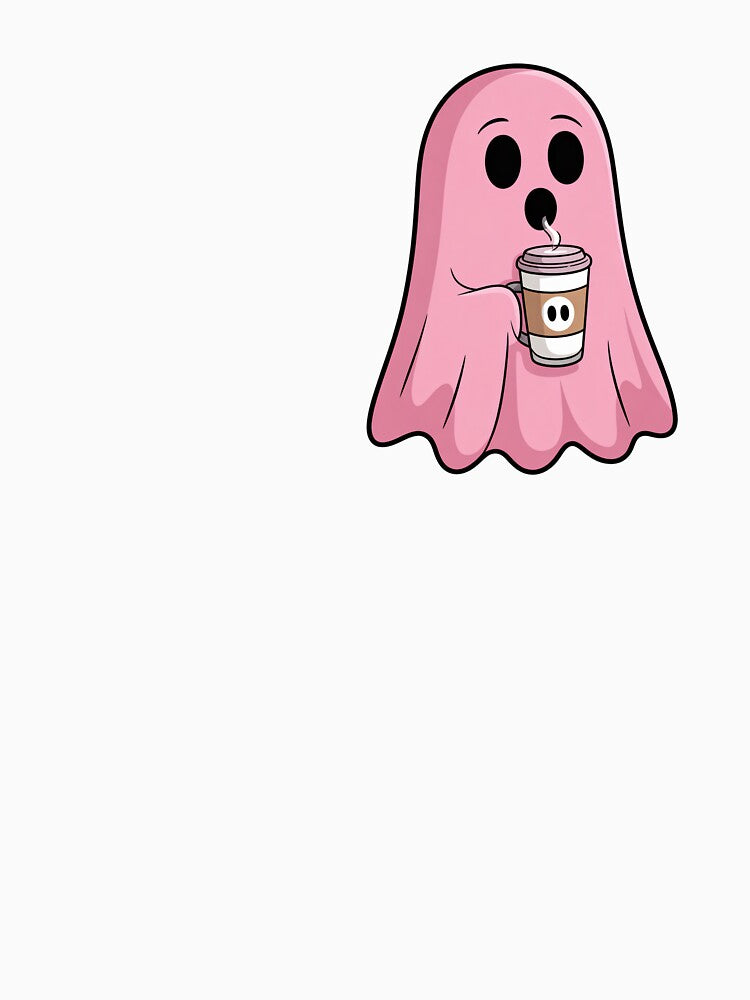 Cute Pink Ghost Drinking Coffee – Kawaii Halloween Coffee Lover Design by Trend Pixel Co.
