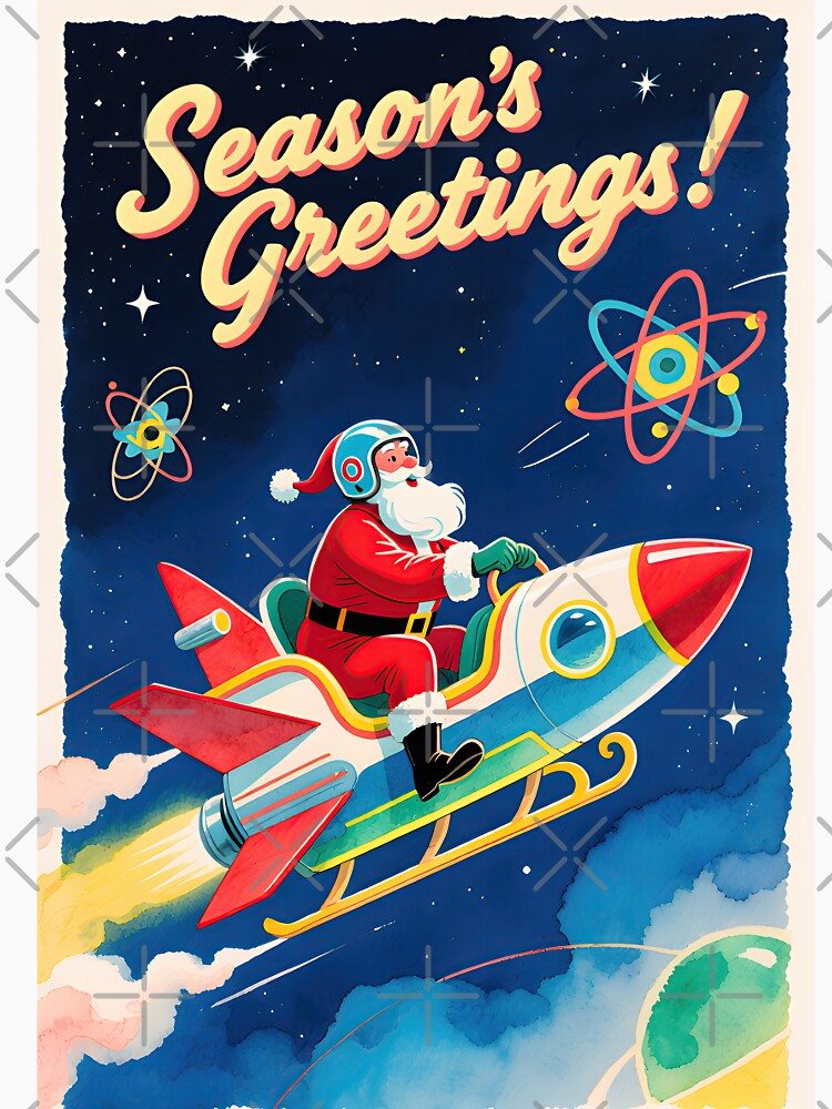 Santa Claus in a Rocket Retro Futuristic Christmas by Prints and Lifestyle