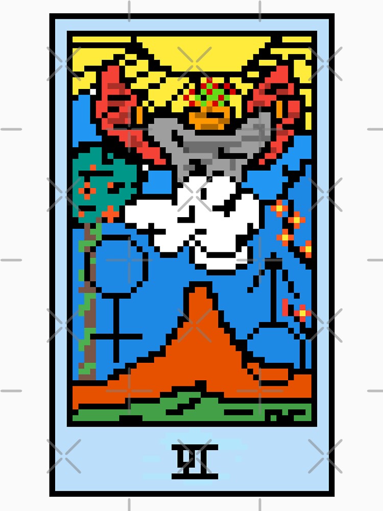 Wait, is this pixel art tarot? Yellow - Major Arcana 'The Lovers' (Design for T-shirt, stickers and other accessories) by Pixel Waite