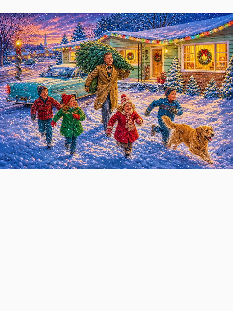 1950s Vintage Christmas Father Bringing Home the Family Tree by acceleratorhams