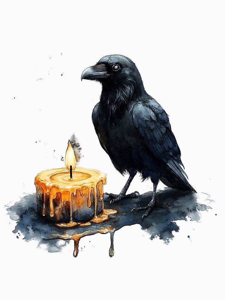 Gothic Raven and Candlelight Watercolor Illustration by HUTEND