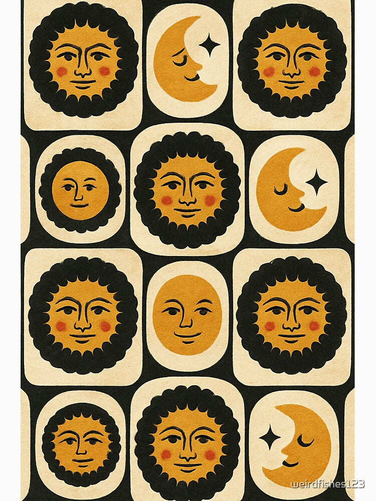 Retro Sun and Moon Face Pattern Design by weirdfishes123