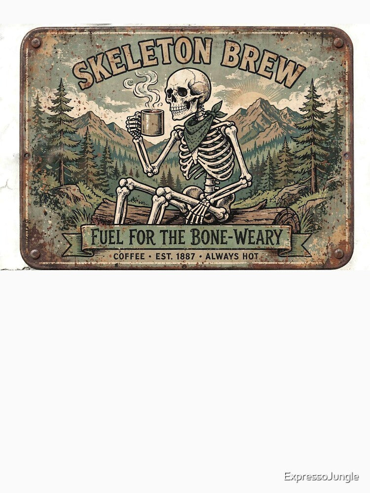 Skeleton Skeleton Brew Fuel For The Bone Weary - Funny Coffee Vintage Retro Skeleton Camping Sign Fuel For The Bone Weary - Funny Coffee Vintage Retro Skeleton Camping Sign by ExpressoJungle