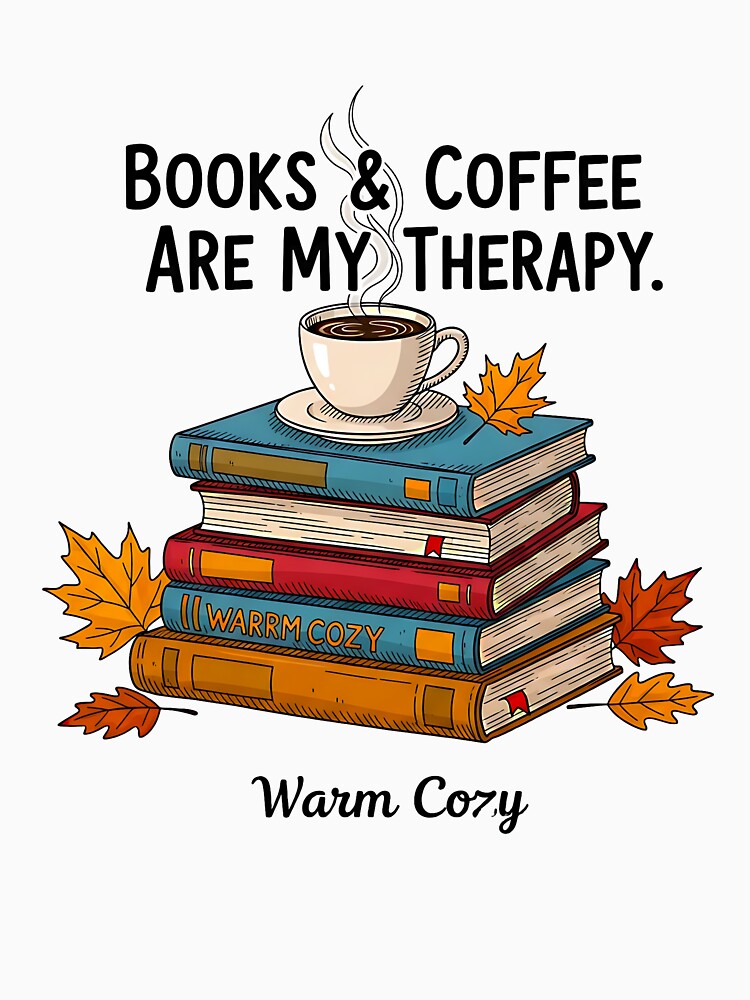 Books Coffee Therapy Cozy Autumn Illustration by PENLEAF DESIGNS