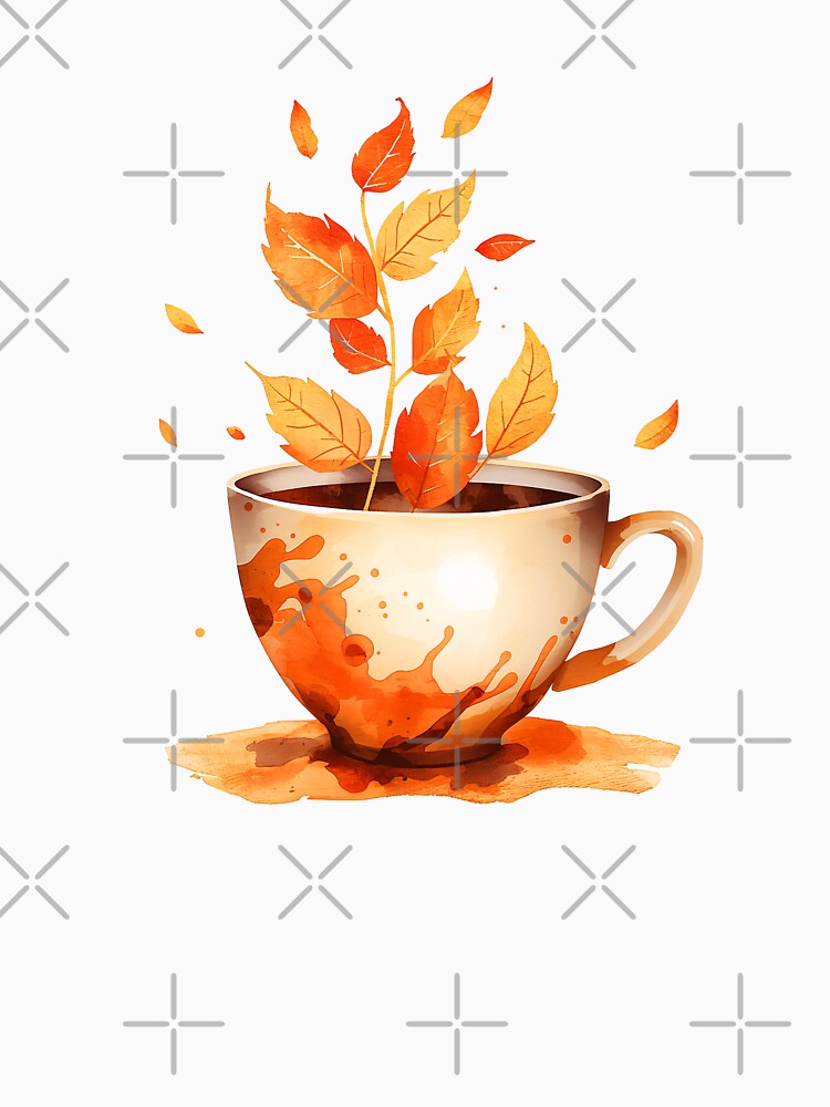Autumn Coffee Cup with Fall Leaves - Cozy Watercolor Art by CreativeVisionsHub