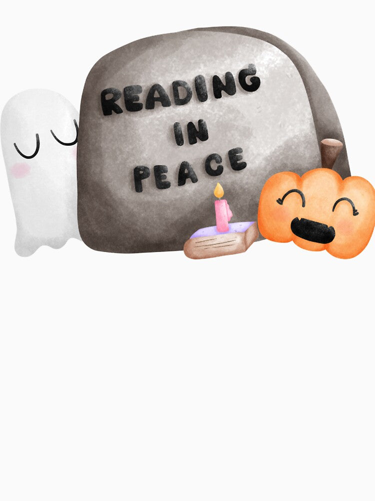 Reading in Peace Halloween Bookish Ghost Pumpkin Cute Spooky Quote by inelistudio