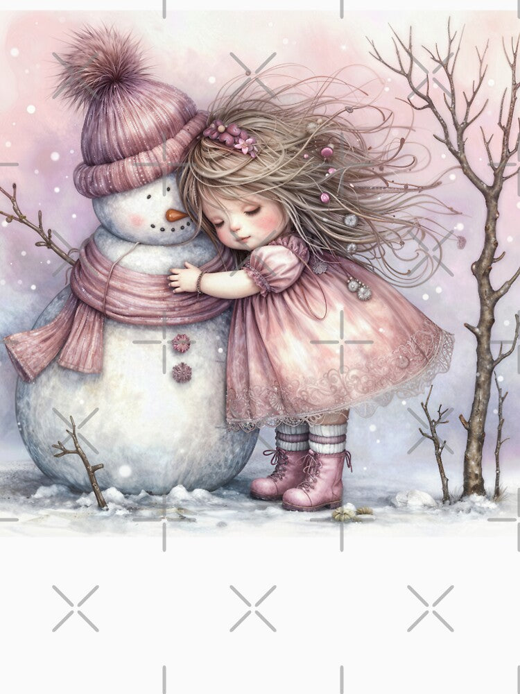 Little Girl Hugging a Snowman by Maria Dryfhout