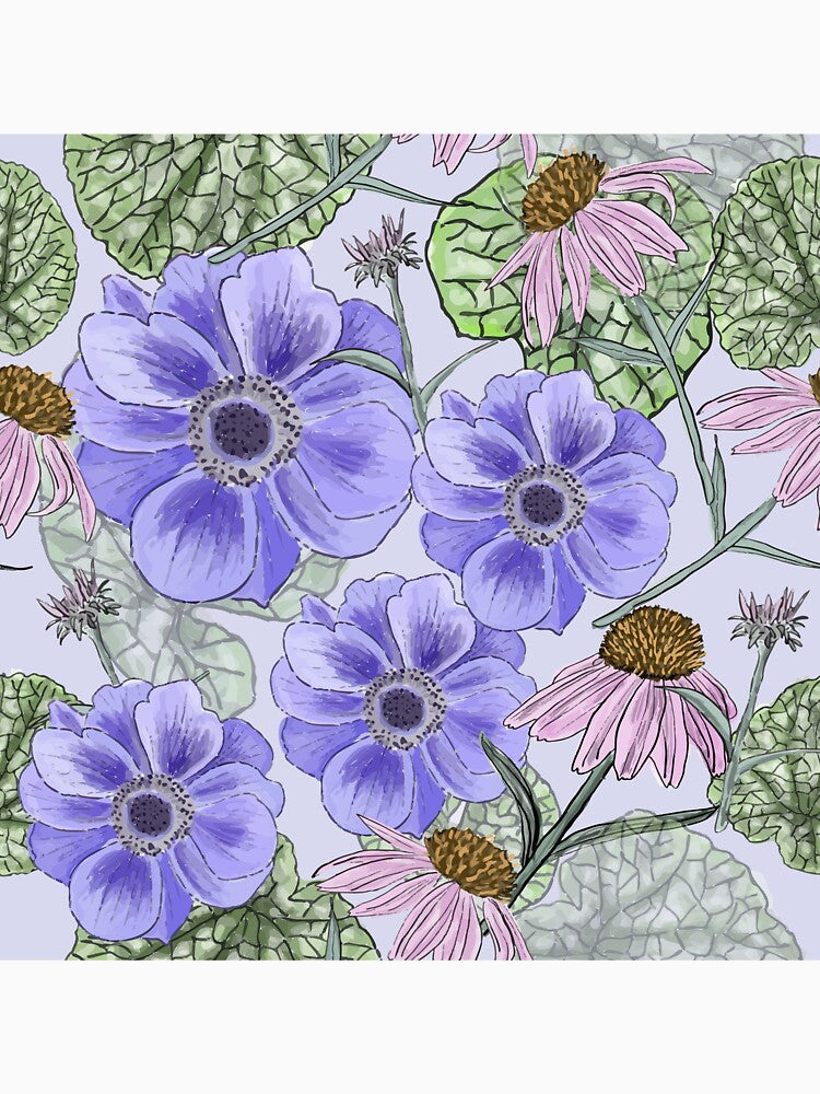 Digital Purple & Pink Floral Pattern by BirdsNatureArt