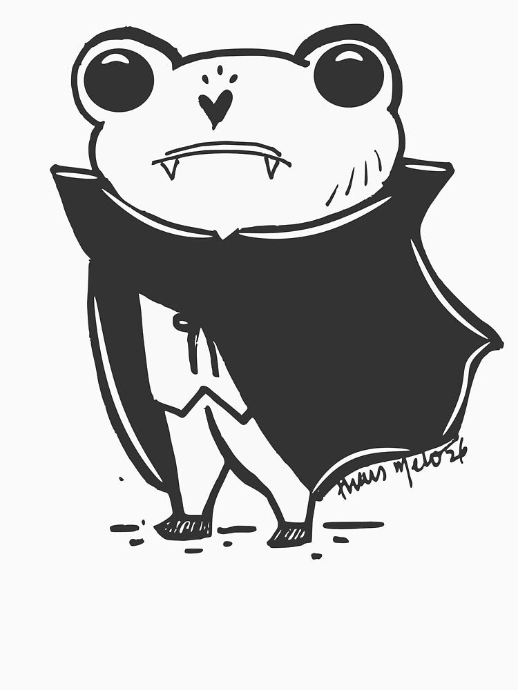Sad Frog Vampire - Cute Spooky Halloween Ink Art by ThaisMelo