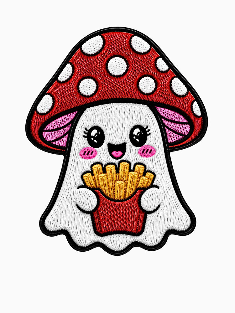 Cute Ghost Fries Kawaii Embroidery Patch Design Mushroom Boo by ColorSplash123