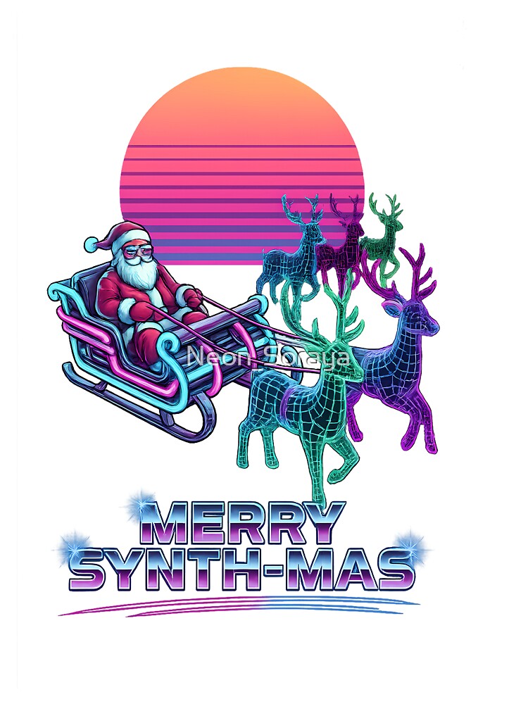 Merry Synth-Mas – Retro Neon Santa with Reindeer by Neon_Soraya