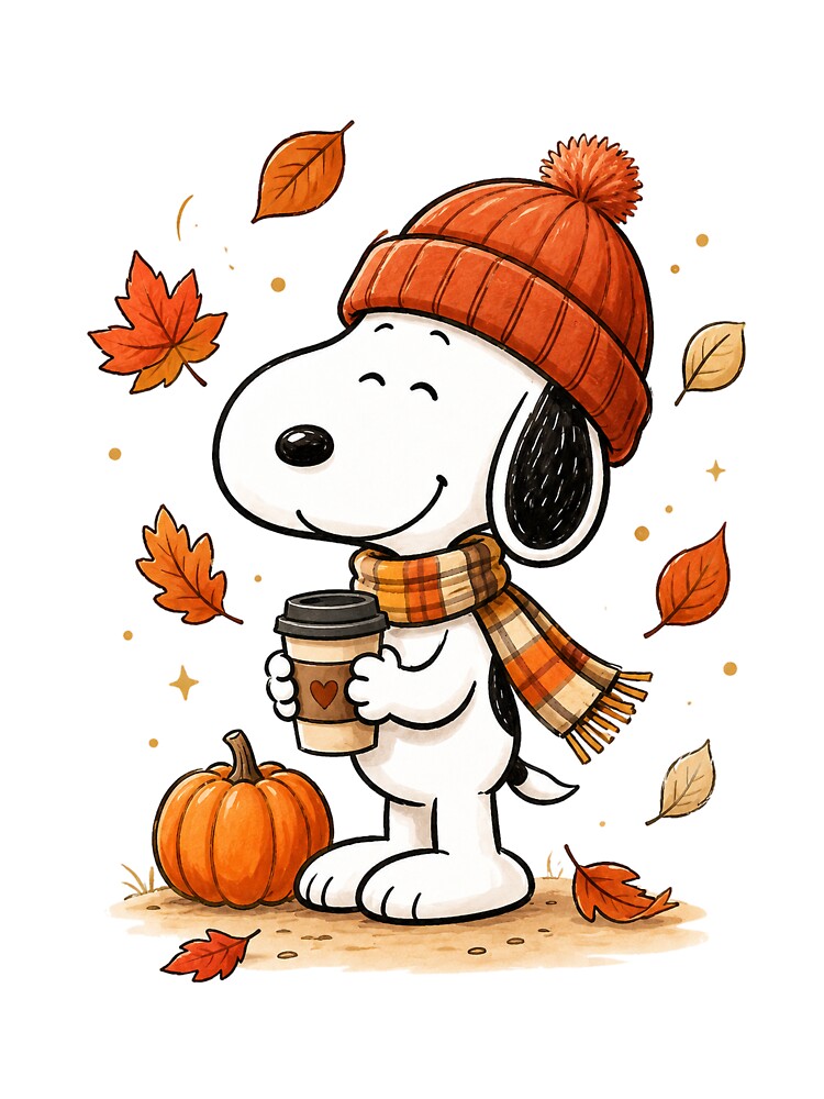 Cute Autumn Dog Drinking Coffee – Cozy Fall Pumpkin & Leaves Design by Trendi Kloset