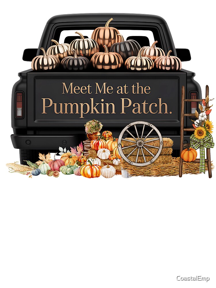 Meet Me at the Pumpkin Patch – Vintage Fall Truck with Neutral Pumpkins – Cozy Autumn Farmhouse Aesthetic Design by CoastalEmp