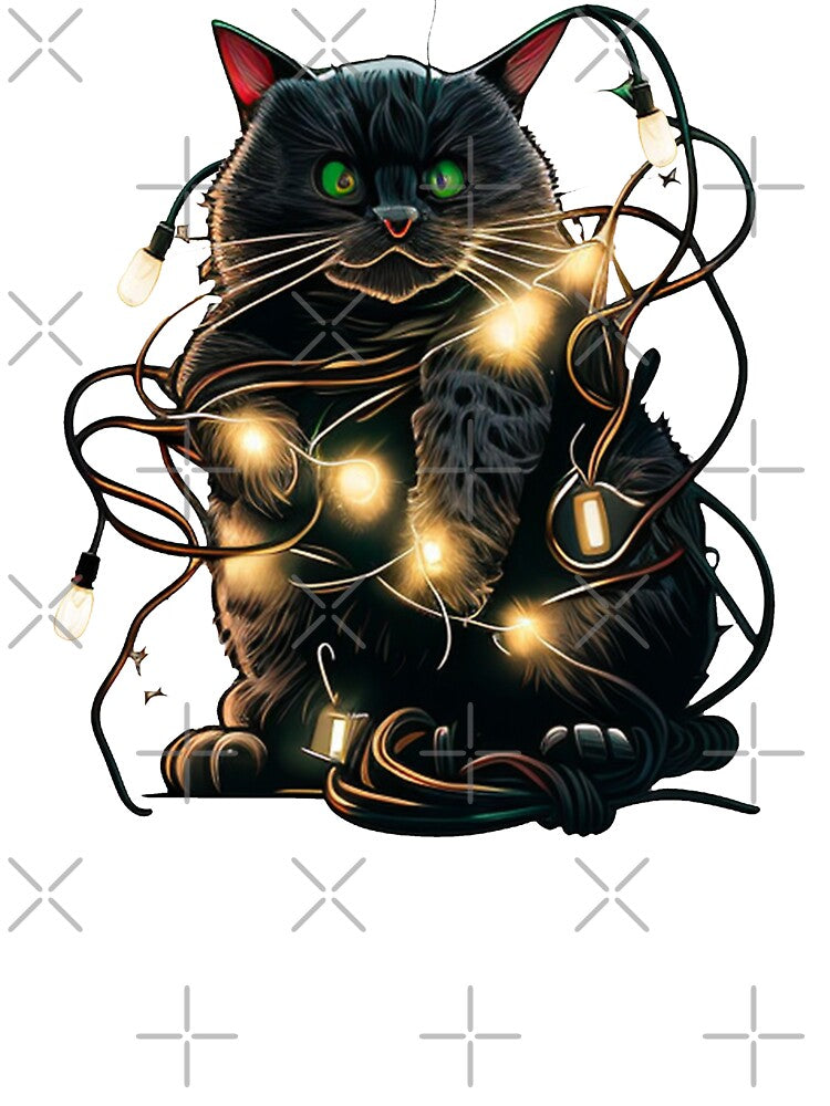 Black Santa Cat Tangled Up In Lights Christmas Santa by JJT0724