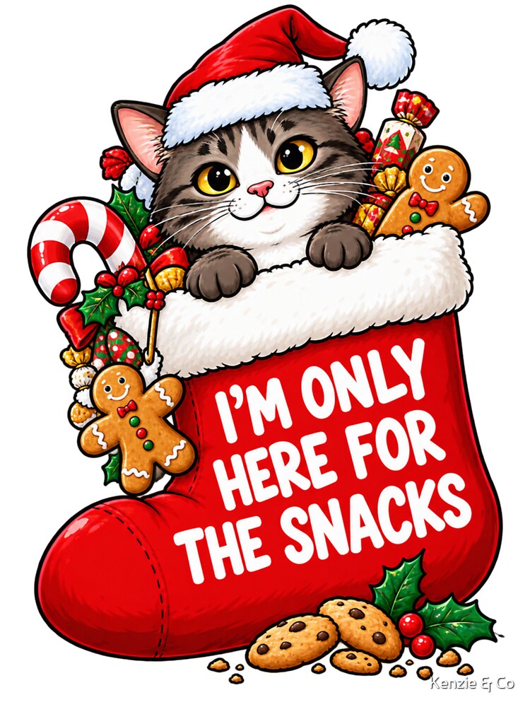 I'm Only Here For The Snacks Funny Cat Christmas Design by Kenzie & Co