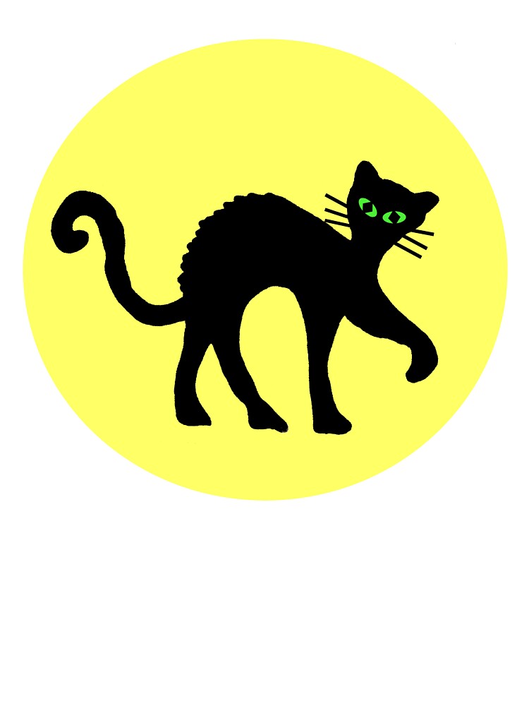 Black Cat on Fence Yellow Moon Orange by DeerSpirit