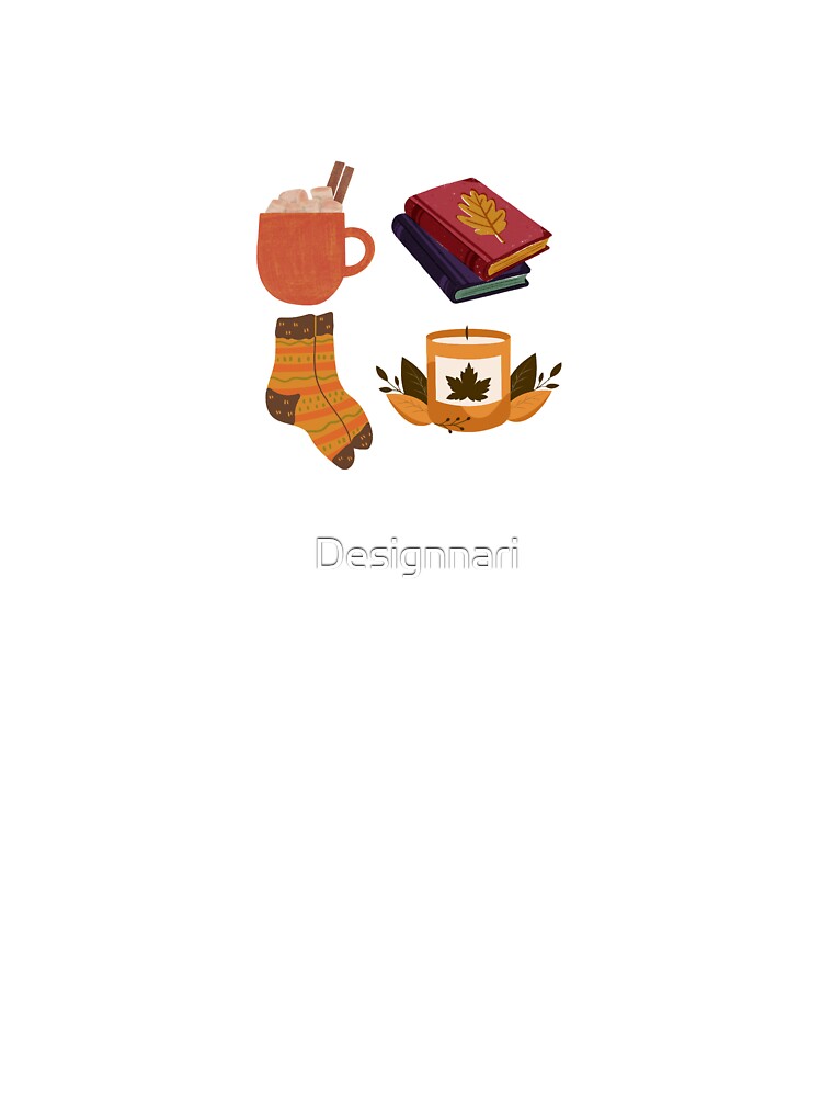 Cozy Autumn Illustration | Fall Aesthetic Art Featuring Cocoa, Books, Socks & Candle by Designnari