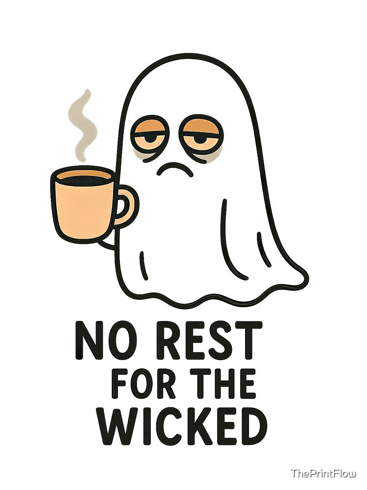No Rest for the Wicked - Funny Lazy Ghost with Coffee Art by ThePrintFlow
