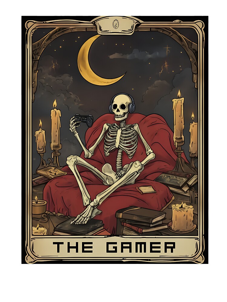 The Gamer Tarot Card Skeleton Gaming T-Shirt by OlyvieArt