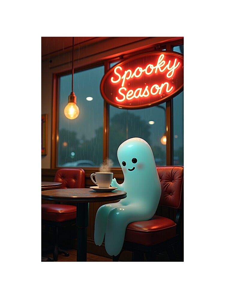 Coffee with a Ghost – Cozy Spooky Cafe Art by Klysztof