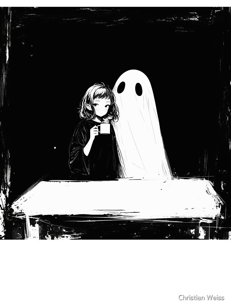 Girl with Ghost at the Table (Monochrome) by Christian Weiss
