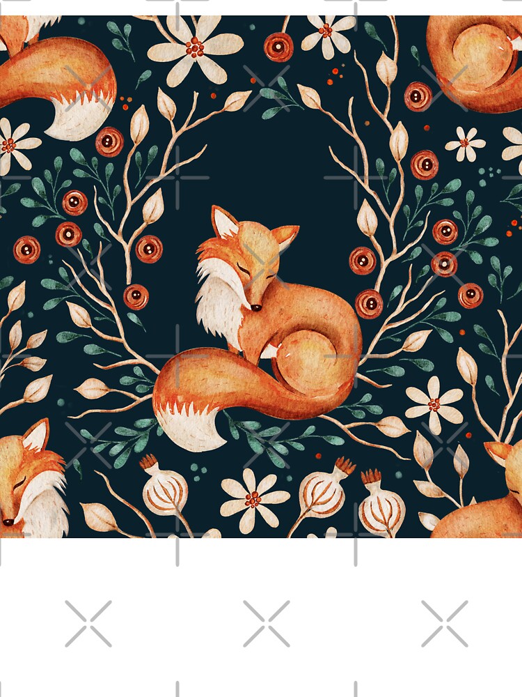Dark Watercolour Autumn Fox Pattern – Forestcore Florals and Berries by smeraldosecrets