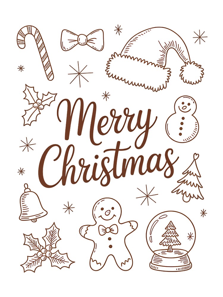 Merry Christmas Merry and Bright Christmas Hand Drawn Boho Christmas Coquette Christmas Tree by VENOM0RIOT