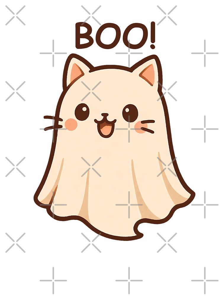 Cute Ghost Cat BOO – Kawaii Halloween Cat Design for Stickers, T-Shirts & Gifts by idy-zone