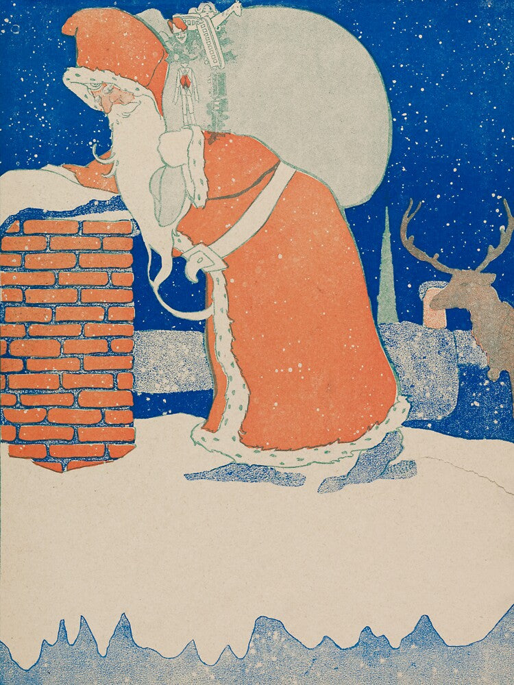 Vintage Santa Claus at Chimney Illustration (1901) by John Church Co. by Designedbysm