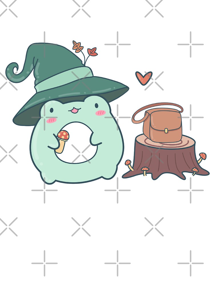 Kawaii Frog Foraging for Mushrooms - Woodland Aesthetic by ShyHomebodyClub