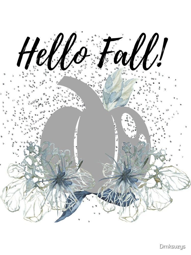 Hello Fall Farmhouse grey Pumpkin Botanical Floral Glitter Sparkle by Drnksuzys