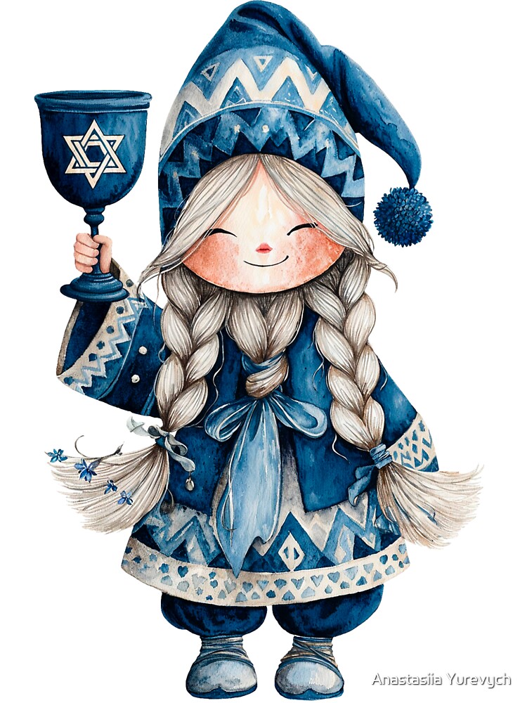 Hanukkah Gnome with Cup. Cozy Holiday Art by Anastasiia Yurevych