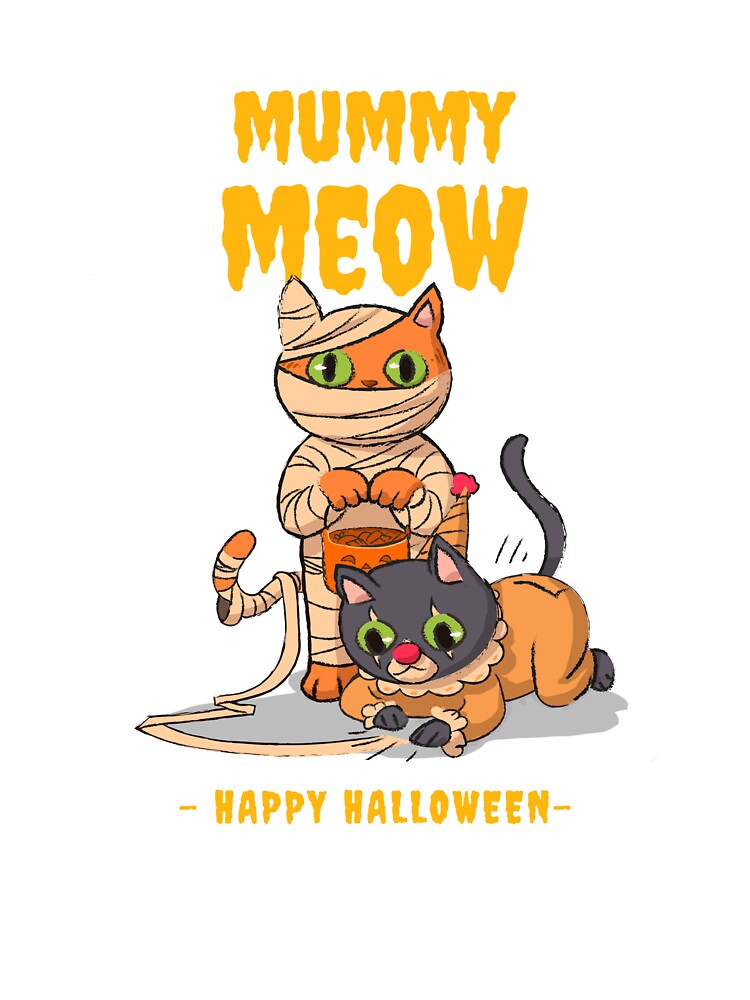 Mummy Meow Halloween Cat Funny Spooky Cute Party Design by Ani-24
