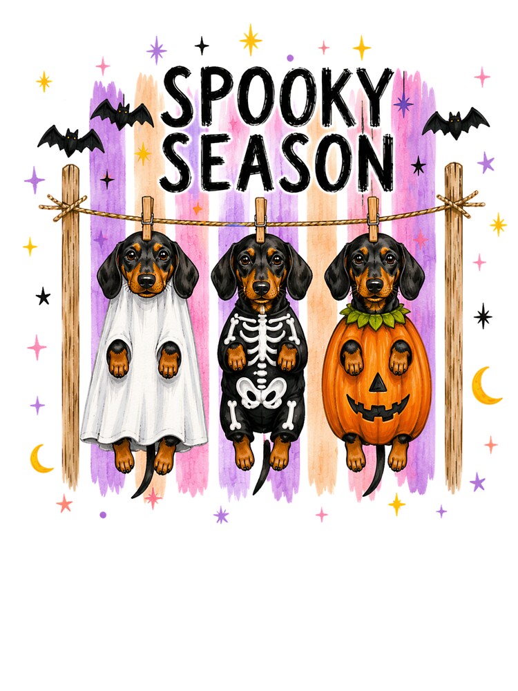 Spooky Season Dachshund Halloween Ghost Skeleton Pumpkin Dog by Artbyrome