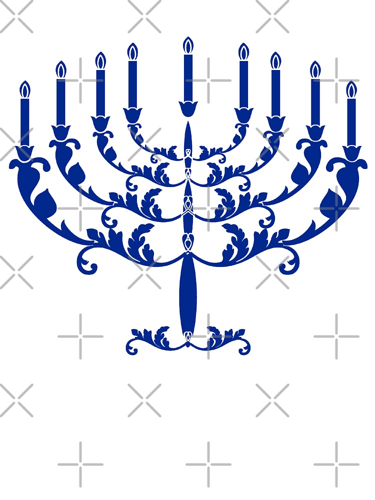 Elegant Menorah - Classic Hanukkah - Blue on White by marieofroumania