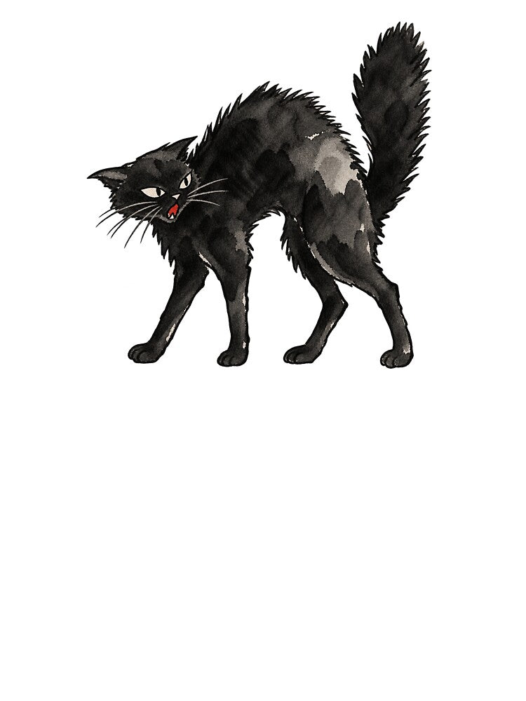 Spooky Arched Black Cat Halloween Ink Illustration by Jessie's Palette