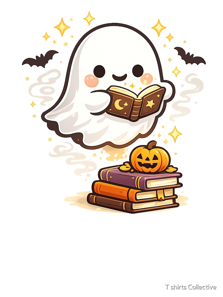 Cute Reading Ghost. by T shirts Collective