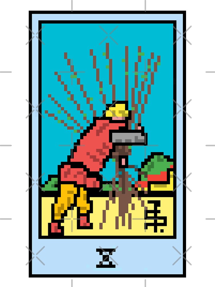 Wait, is this pixel art tarot? White - Minor Arcana 'Ten of Wands' (Design for T-shirt, stickers and other accessories) by Pixel Waite