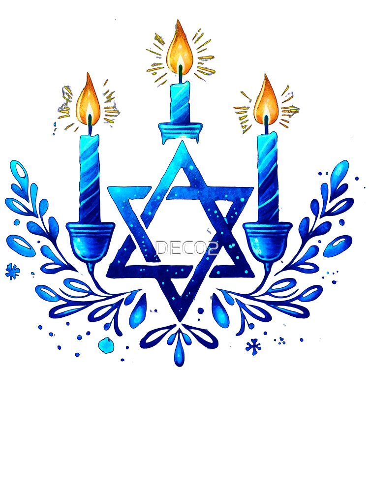 Hanukkah Star Of David Blue Menorah With Candles by DEC02