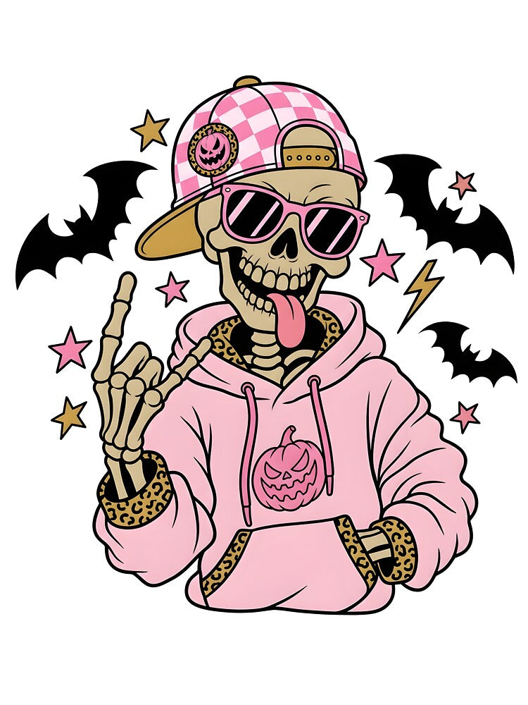 Pink Skeleton Halloween Skater Girls by KroghDs