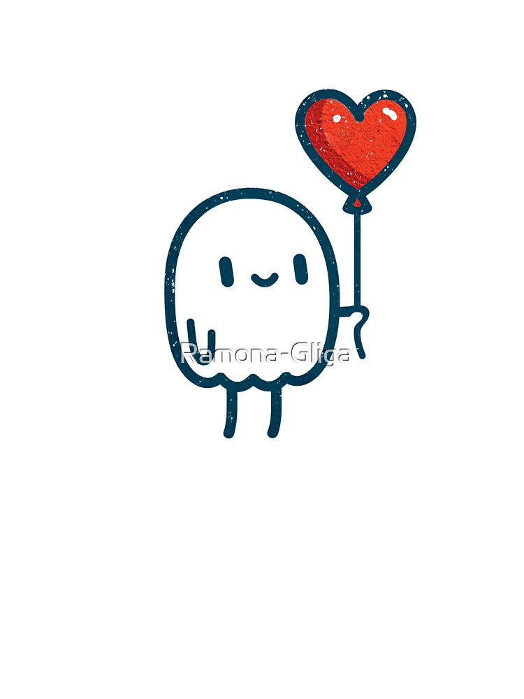 Cute Ghost Holding Heart Balloon | Kawaii Love Ghost | Valentine's Day Cute Art by Ramona-Gliga