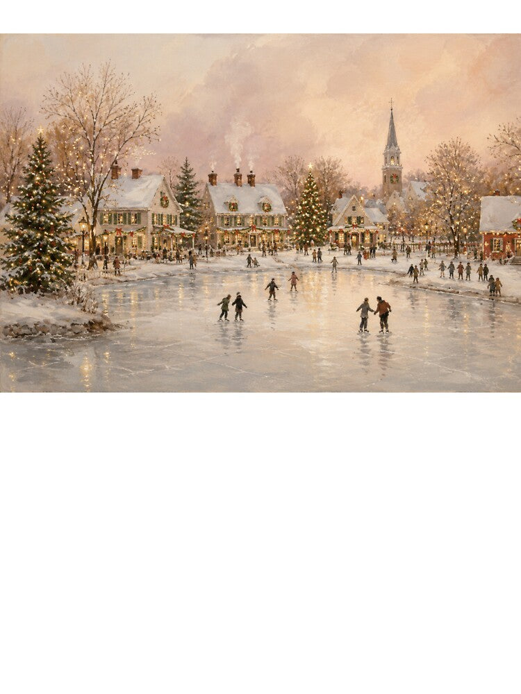 Nostalgic Christmas Village Ice Skating Winter Art by GSizzle1